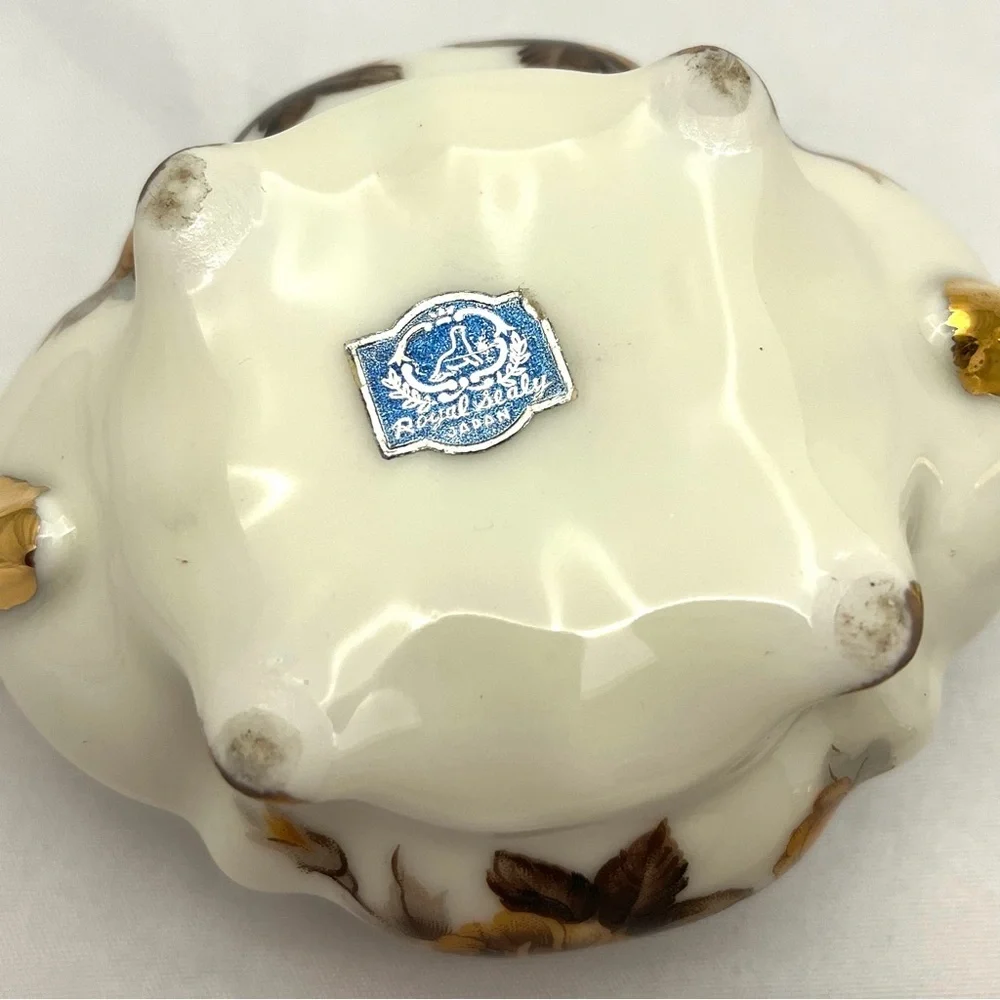 Royal Sealy Sugar Bowl w/ Lid & Creamer, Brown Orange Floral Pattern, VTG EUC